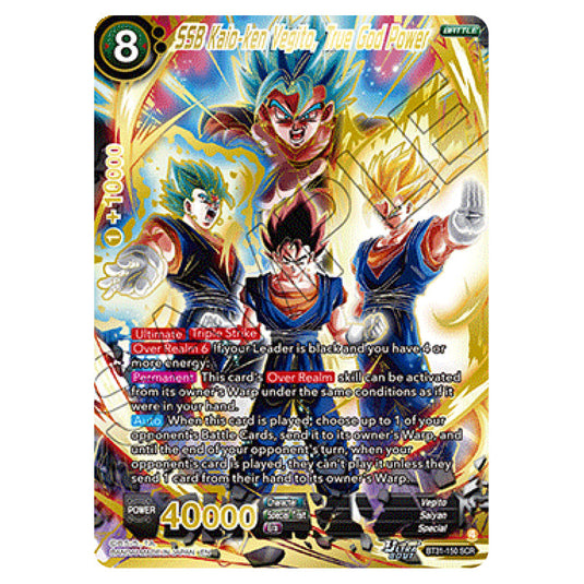 SSB Kaio-ken Vegito, True God Power BATTLE card from the Dragon Ball Super Card Game set Impact Beyond Dimension (BT31-150)