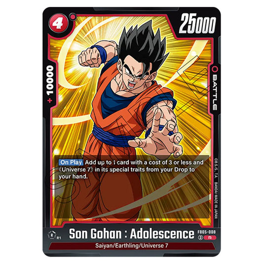 Son Gohan : Adolescence FB05-008 card from the Dragon Ball Super Card Game Fusion World set FB05 - New Adventure