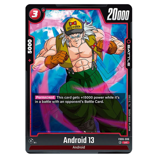 Android 13 BATTLE card from the Dragon Ball Super Card Game Fusion World set FB06 - Rivals Clash