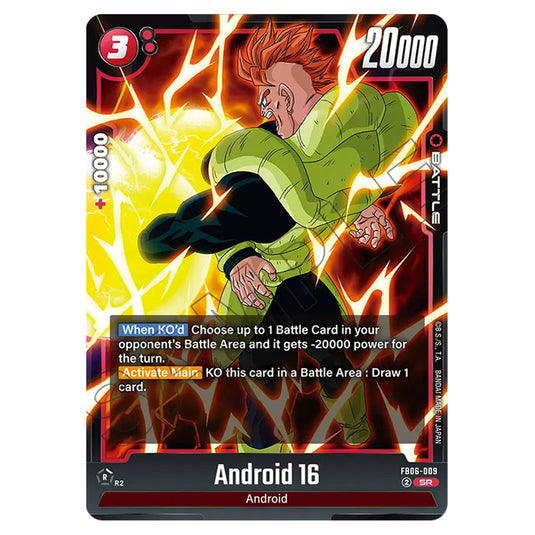 Android 16 BATTLE card from the Dragon Ball Super Card Game Fusion World set FB06 - Rivals Clash