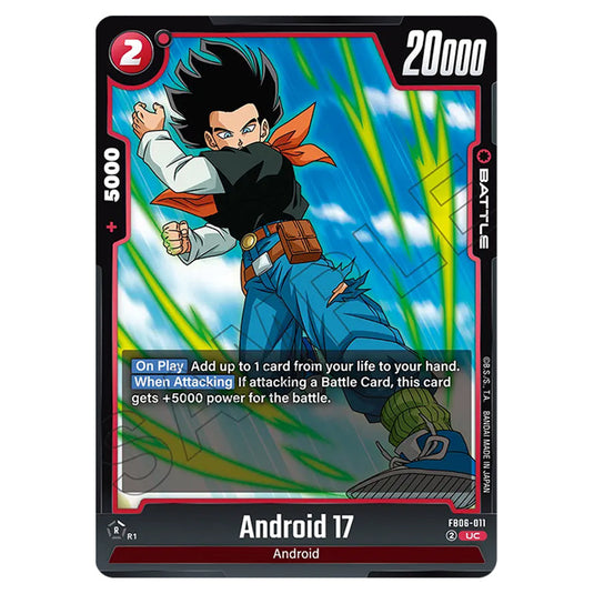 Android 17 BATTLE card from the Dragon Ball Super Card Game Fusion World set FB06 - Rivals Clash