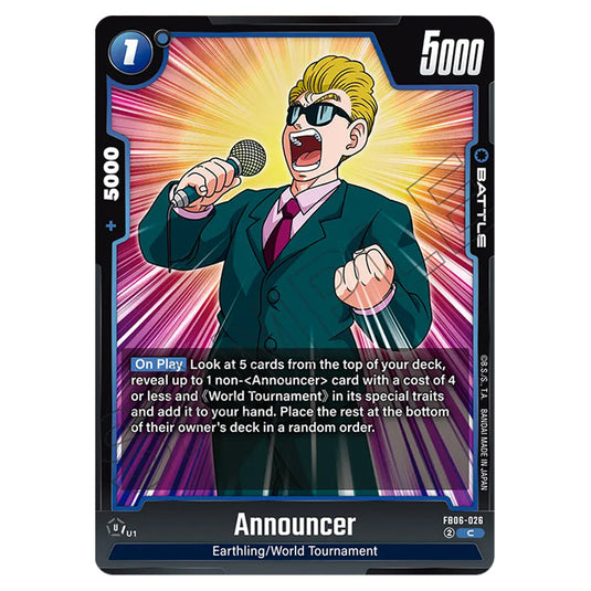 Announcer BATTLE card from the Dragon Ball Super Card Game Fusion World set FB06 - Rivals Clash