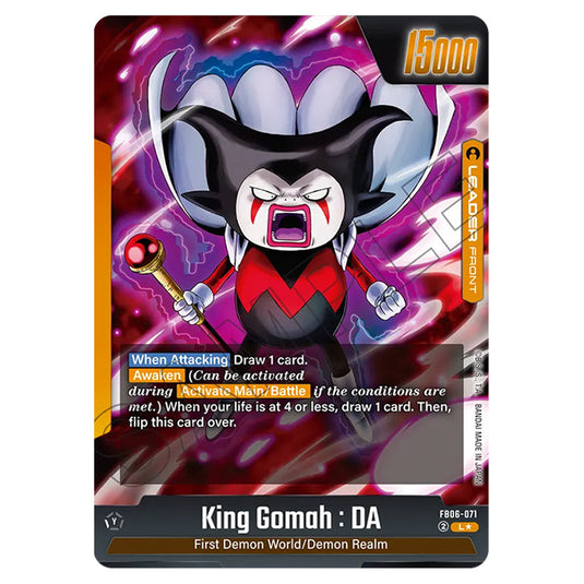 King Gomah : DA LEADER card from the Dragon Ball Super Card Game Fusion World set FB06 - Rivals Clash