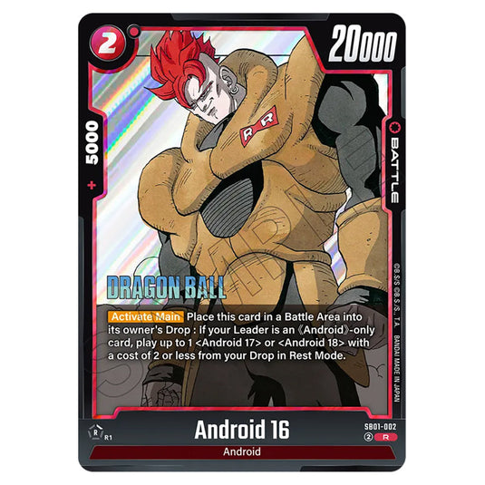 Android 16 SB01-002 card from the Dragon Ball Super Card Game Fusion World set SB01 - Manga Booster