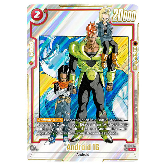 Android 16 SB01-002a card from the Dragon Ball Super Card Game Fusion World set SB01 - Manga Booster