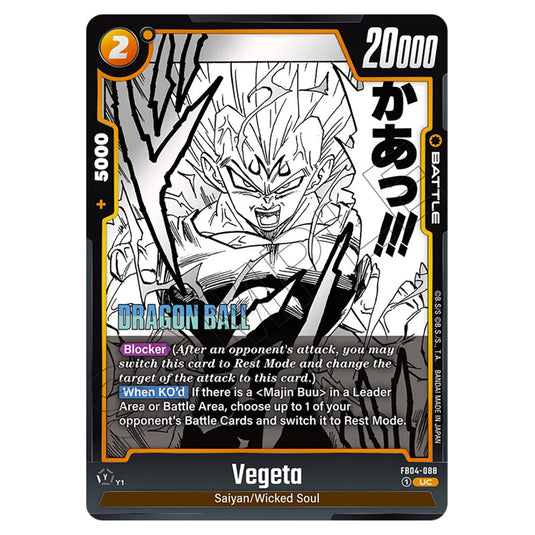Vegeta FB04-088 card from the Dragon Ball Super Card Game Fusion World set SB01 - Manga Booster