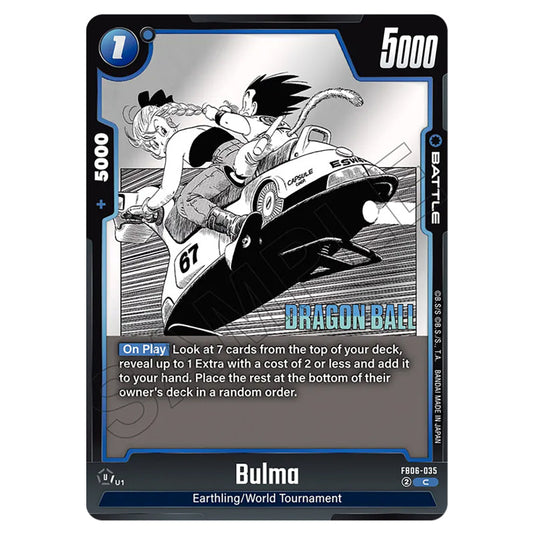 Bulma FB06-035 card from the Dragon Ball Super Card Game Fusion World set SB01 - Manga Booster