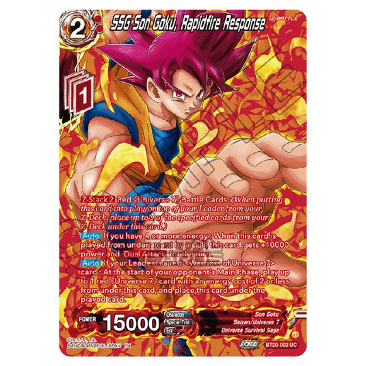 Dragon Ball Super - B20 - Power Absorbed - SSG Son Goku, Rapidfire Response (Gold Stamped) - BT20-003b