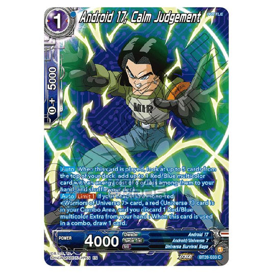 Dragon Ball Super - B20 - Power Absorbed - Android 17, Calm Judgement (Gold Stamped) - BT20-033b