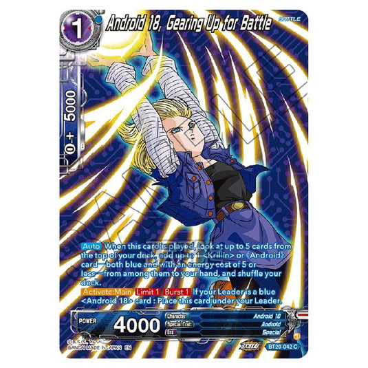 Dragon Ball Super - B20 - Power Absorbed - Android 18, Gearing Up for Battle (Silver Foil) - BT20-042a