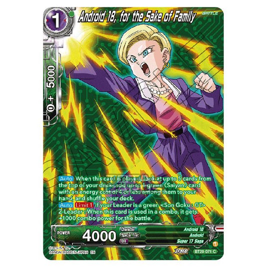 Dragon Ball Super - B20 - Power Absorbed - Android 18, for the Sake of Family (Silver Foil) - BT20-071a