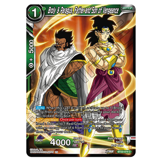 Dragon Ball Super - B22 - Critical Blow - Broly & Paragus, Father and Son of Vengeance - BT22-074