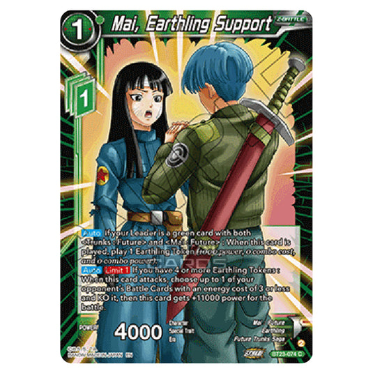 Dragon Ball Super - B23 - Perfect Combination - Mai, Earthling Support - BT23-074 Dragon Ball Super - B23 - Perfect Combination - Mai, Earthling Support - BT23-074