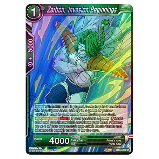 Dragon Ball Super - B24 - Beyond Generations - Zarbon, Invasion Beginnings - BT24-072 (Foil)