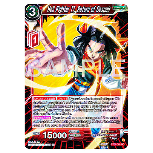 Android 17, Return of Despair Red card from the Dragon Ball Super Card Game Fusion World set B26 - Ultimate Advent