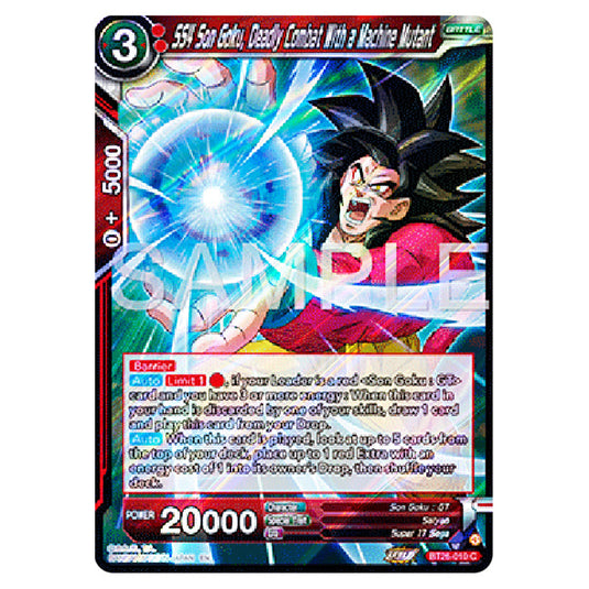 SS4 Son Goku, Deadly Combat With a Machine Mutant Red card from the Dragon Ball Super Card Game Fusion World set B26 - Ultimate Advent