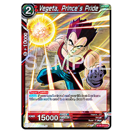 Vegeta, Prince’s Pride Red card from the Dragon Ball Super Card Game Fusion World set B26 - Ultimate Advent