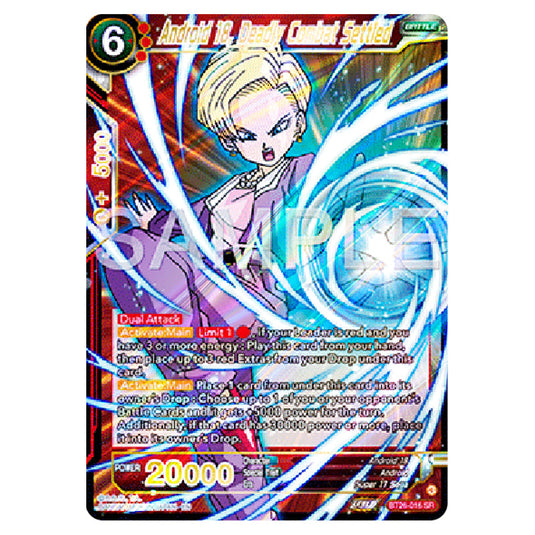 Android 18, Deadly Combat Settled Red card from the Dragon Ball Super Card Game Fusion World set B26 - Ultimate Advent