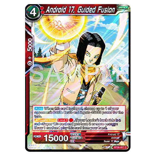 Android 17, Guided Fusion Red card from the Dragon Ball Super Card Game Fusion World set B26 - Ultimate Advent