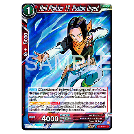 Hell Fighter 17, Fusion Urged Red card from the Dragon Ball Super Card Game Fusion World set B26 - Ultimate Advent