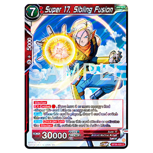 Super 17, Sibling Fusion Red card from the Dragon Ball Super Card Game Fusion World set B26 - Ultimate Advent