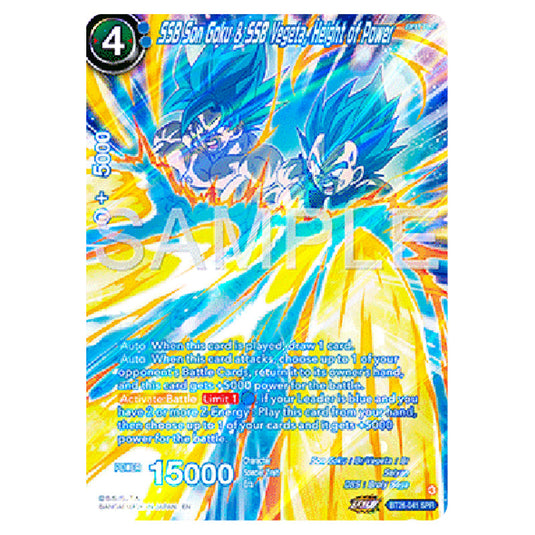 SSB Son Goku & SSB Vegeta, Height of Power Blue card from the Dragon Ball Super Card Game Fusion World set B26 - Ultimate Advent