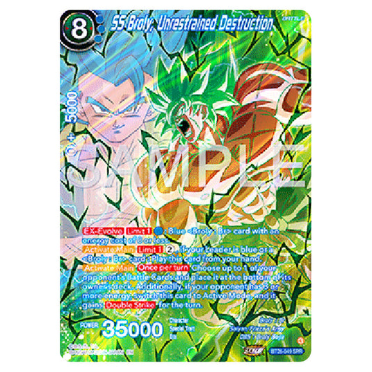 SS Broly, Unrestrained Destruction Blue card from the Dragon Ball Super Card Game Fusion World set B26 - Ultimate Advent