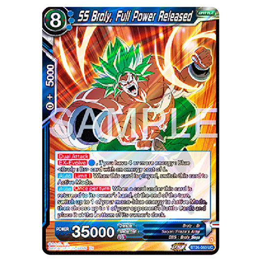 SS Broly, Full Power Released Blue card from the Dragon Ball Super Card Game Fusion World set B26 - Ultimate Advent