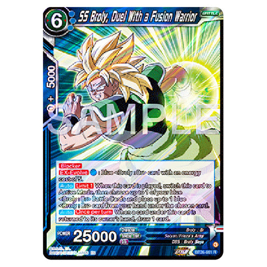 SS Broly, Duel With a Fusion Warrior Blue card from the Dragon Ball Super Card Game Fusion World set B26 - Ultimate Advent