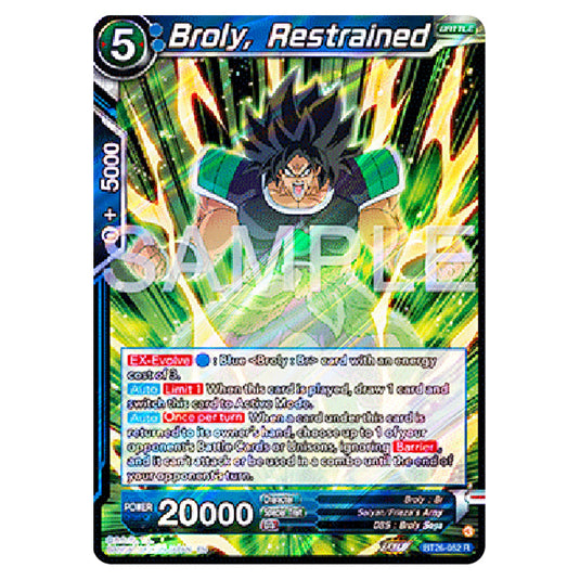 Broly, Restrained Blue card from the Dragon Ball Super Card Game Fusion World set B26 - Ultimate Advent