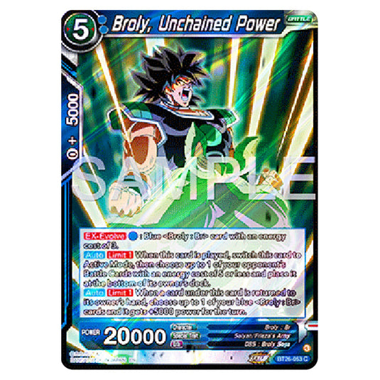 Broly, Unchained Power Blue card from the Dragon Ball Super Card Game Fusion World set B26 - Ultimate Advent