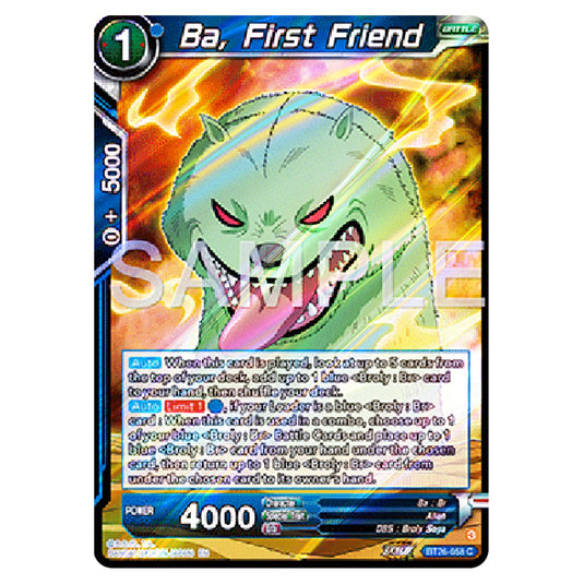 Ba, First Friend Blue card from the Dragon Ball Super Card Game Fusion World set B26 - Ultimate Advent