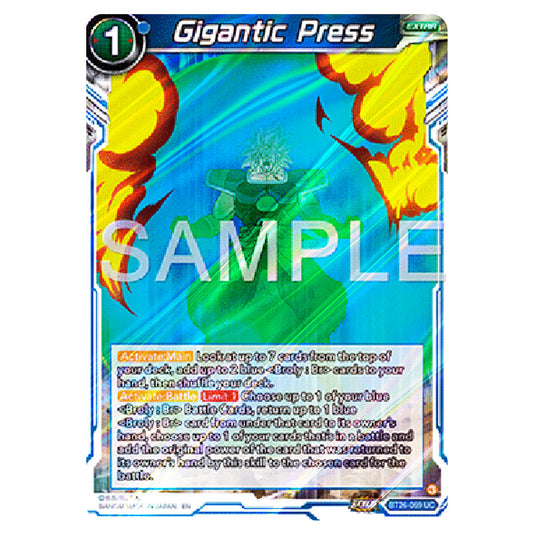 Gigantic Press Blue card from the Dragon Ball Super Card Game Fusion World set B26 - Ultimate Advent