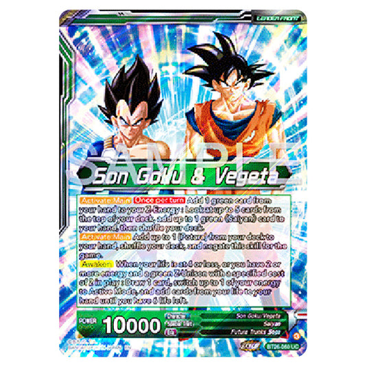 Son Goku & Vegeta Green card from the Dragon Ball Super Card Game Fusion World set B26 - Ultimate Advent