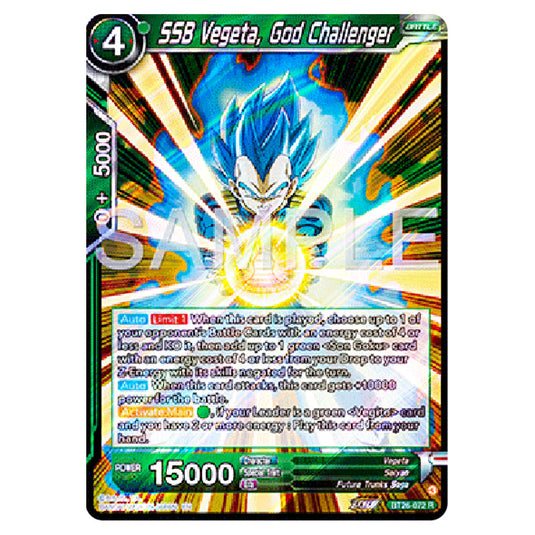 SSB Vegeta, God Challenger Green card from the Dragon Ball Super Card Game Fusion World set B26 - Ultimate Advent