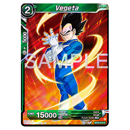 Vegeta Green card from the Dragon Ball Super Card Game Fusion World set B26 - Ultimate Advent