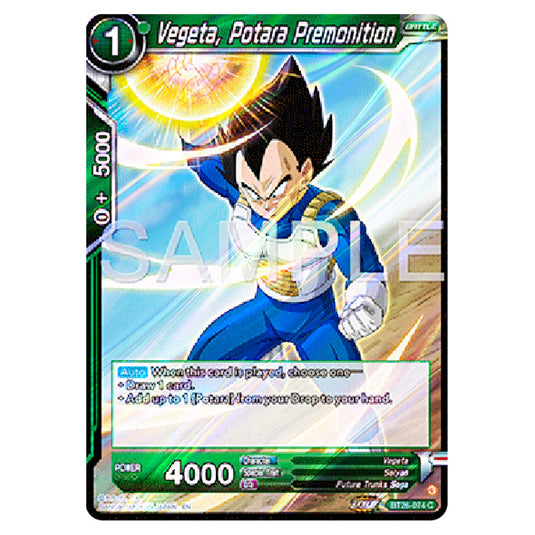 Vegeta, Potara Premonition Green card from the Dragon Ball Super Card Game Fusion World set B26 - Ultimate Advent