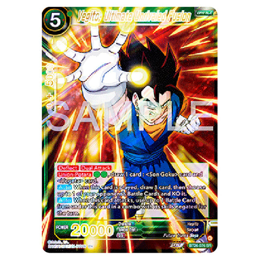 Vegito, Ultimate Unrivaled Fusion Green card from the Dragon Ball Super Card Game Fusion World set B26 - Ultimate Advent