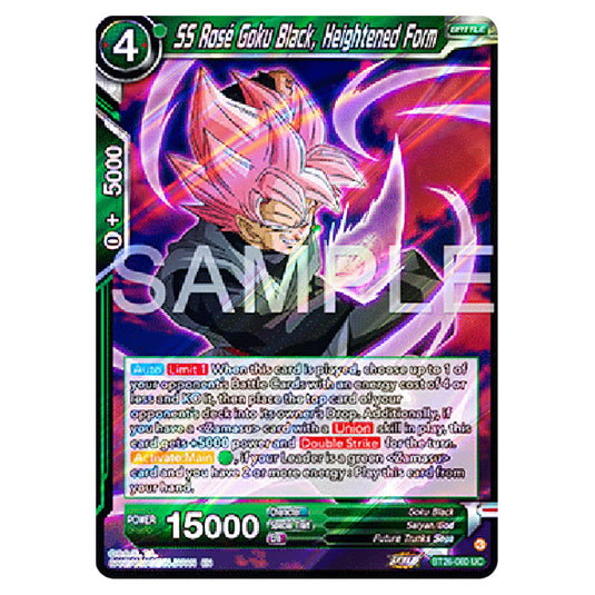 SS Rosé Goku Black, Heightened Form Green card from the Dragon Ball Super Card Game Fusion World set B26 - Ultimate Advent