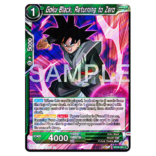 Goku Black, Returning to Zero Green card from the Dragon Ball Super Card Game Fusion World set B26 - Ultimate Advent