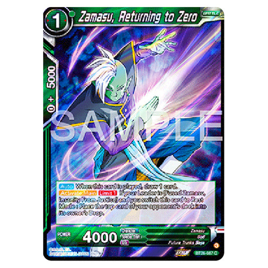 Zamasu, Returning to Zero Green card from the Dragon Ball Super Card Game Fusion World set B26 - Ultimate Advent