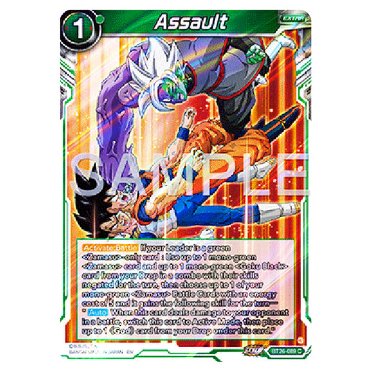 Assault Green card from the Dragon Ball Super Card Game Fusion World set B26 - Ultimate Advent