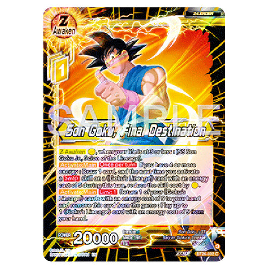 Son Goku, Final Destination Yellow card from the Dragon Ball Super Card Game Fusion World set B26 - Ultimate Advent