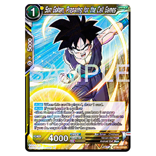 Son Gohan, Preparing for the Cell Games Yellow card from the Dragon Ball Super Card Game Fusion World set B26 - Ultimate Advent