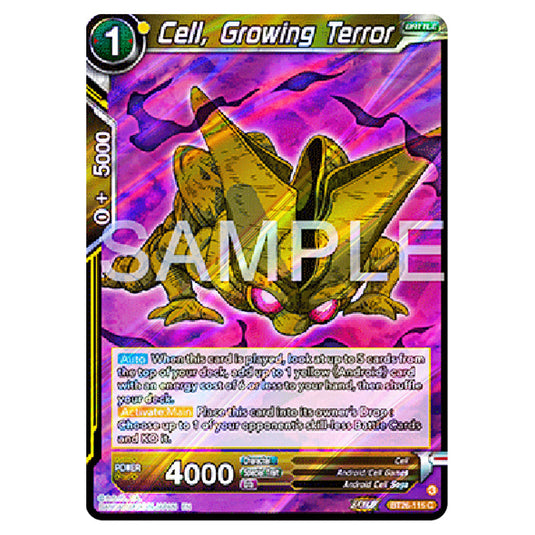 Cell, Growing Terror Yellow card from the Dragon Ball Super Card Game Fusion World set B26 - Ultimate Advent