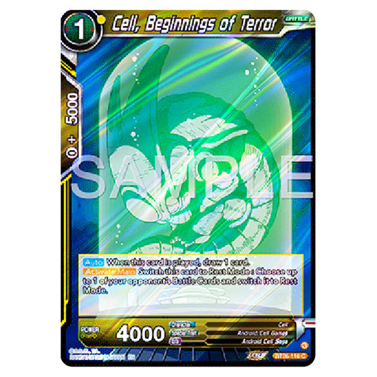 Cell, Beginnings of Terror Yellow card from the Dragon Ball Super Card Game Fusion World set B26 - Ultimate Advent