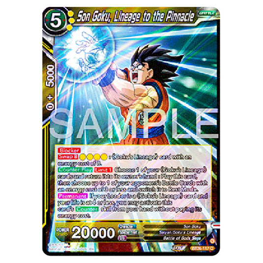 Son Goku, Lineage to the Pinnacle Yellow card from the Dragon Ball Super Card Game Fusion World set B26 - Ultimate Advent