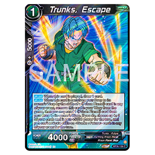 Trunks, Escape Black card from the Dragon Ball Super Card Game Fusion World set B26 - Ultimate Advent