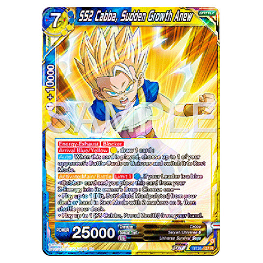 SS2 Cabba, Sudden Growth Anew Blue/Yellow card from the Dragon Ball Super Card Game Fusion World set B26 - Ultimate Advent