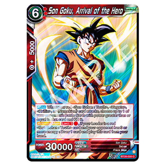 Son Goku, Arrival of the Hero Common card from the Dragon Ball Super Card Game set Prismatic Clash